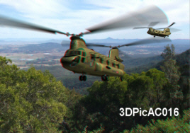 Royal Australian Chinook Helicopter landing in rugged terrain 3D Anaglyph